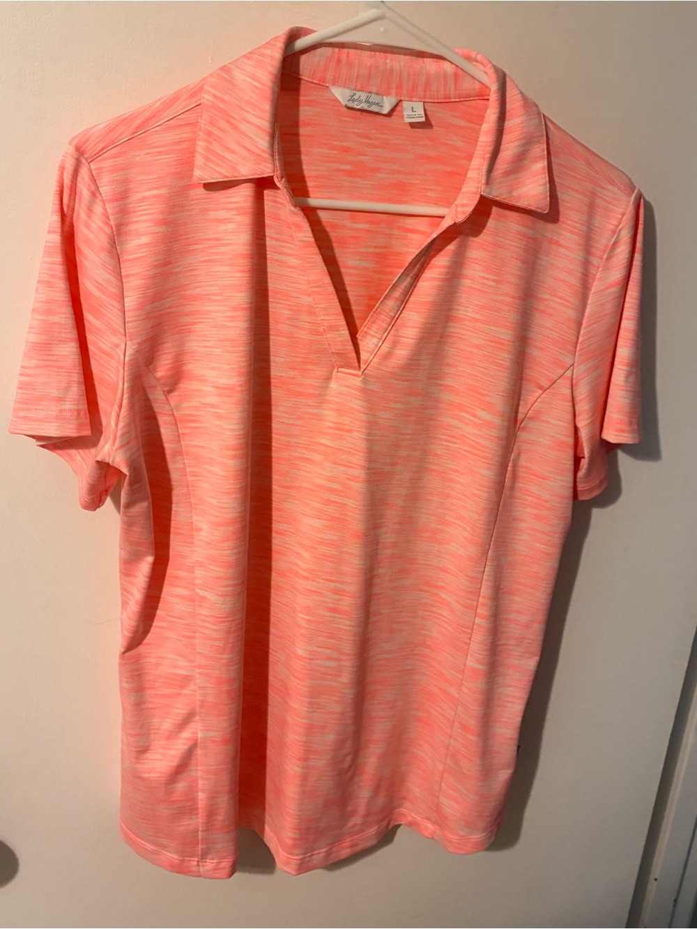 Lady Hagen Coral-Pink Space Dye Polo size Large